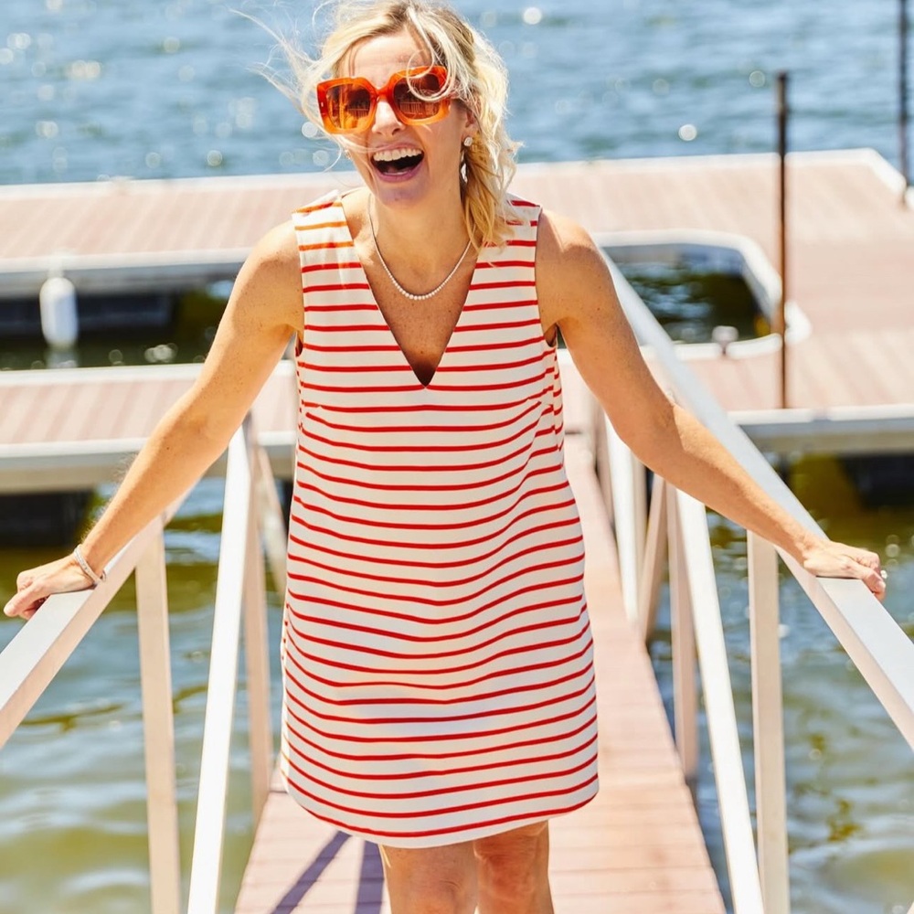 ☀️ NWT Buru Le V Mod Dress Tangerine Stripe Size Small
